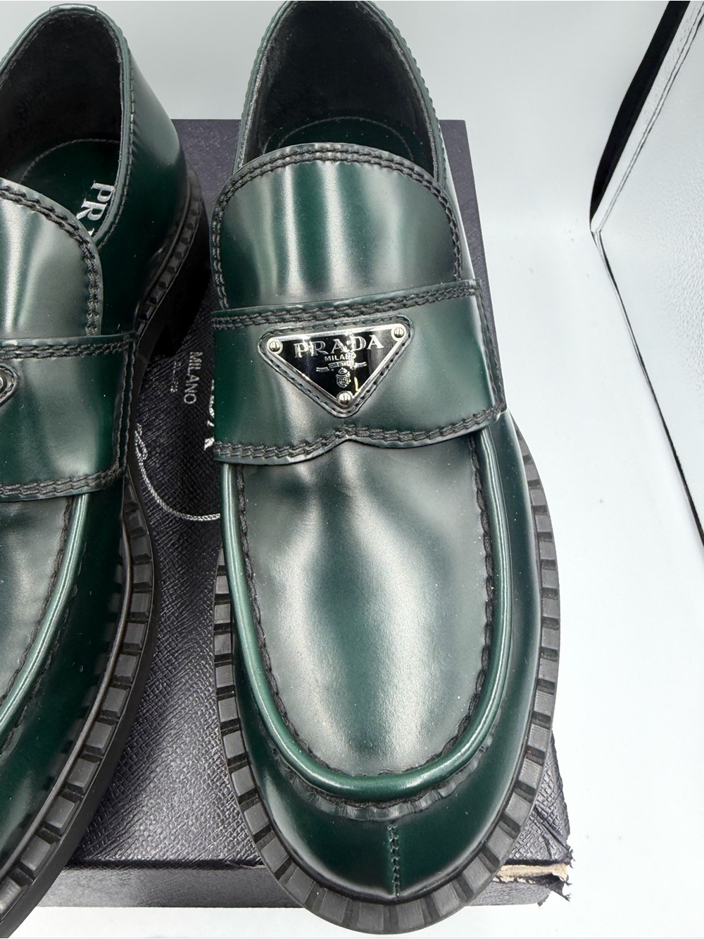 New PRADA Triangle Logo Loafer In Bosco $1,200 42 - Picture 4 of 9